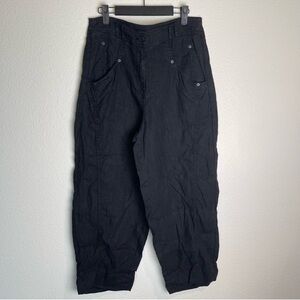 Wrap London Relaxed Cropped Barrel Pants Size 8 Black Linen Lagenlook Resortwear